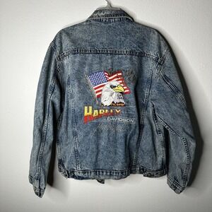 Vintage Men's Harley Davidson Jean Jacket Born in the USA Eagle 80s Size Large